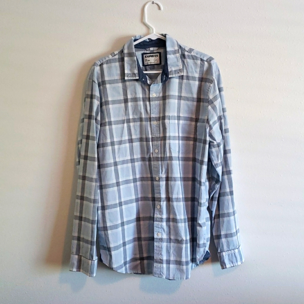 Express Slim XL Plaid Button Down Shirt